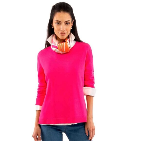 Gretchen Scott Knit Sweater with Cuffed 3/4 Sleeves in Hot Pink - Picture 2 of 10